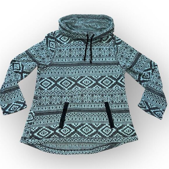 One World Cowl Neck Pattern Pullover Tunic Sweatshirt Turquoise, Women’s Medium - Picture 2 of 13